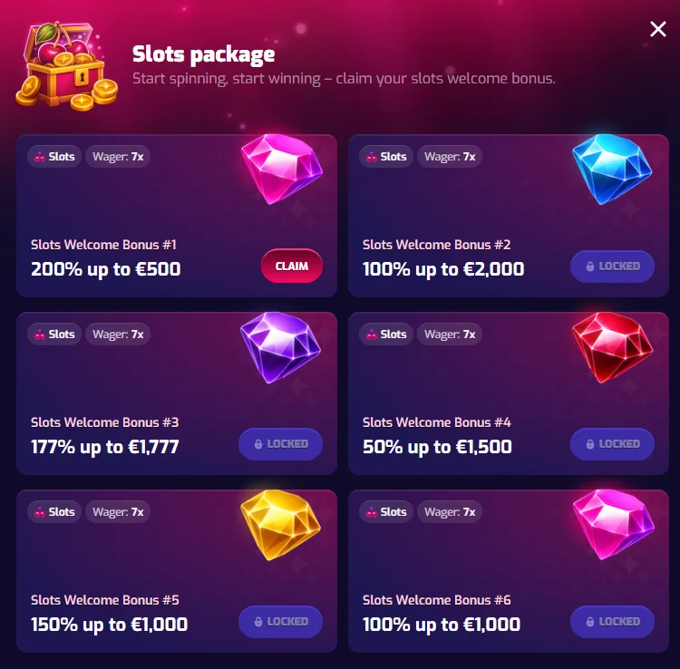 trixino casino slots package